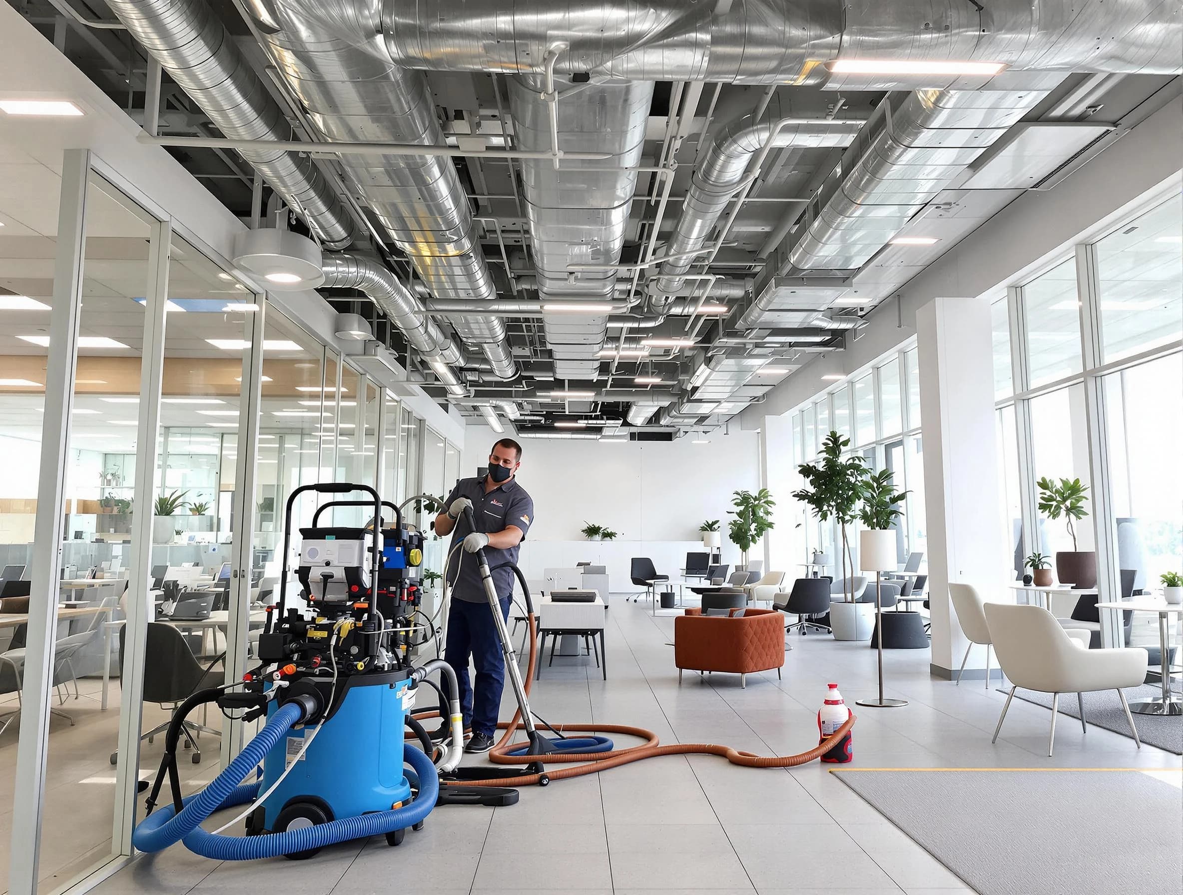 Williamsburg Air Duct Cleaning team conducting comprehensive commercial duct cleaning at a business location in Williamsburg