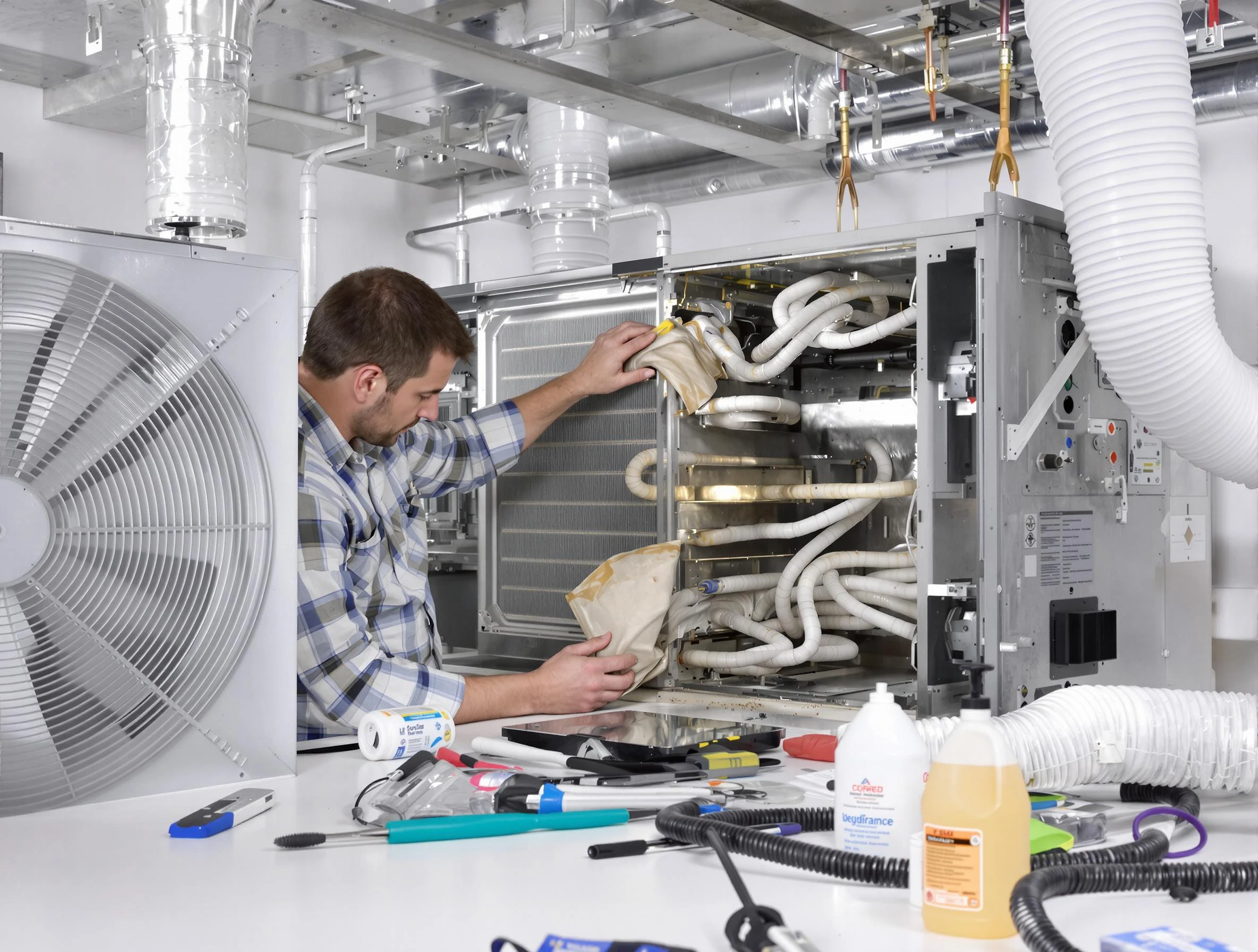 Williamsburg Air Duct Cleaning specialist performing precision AC coil cleaning in Williamsburg